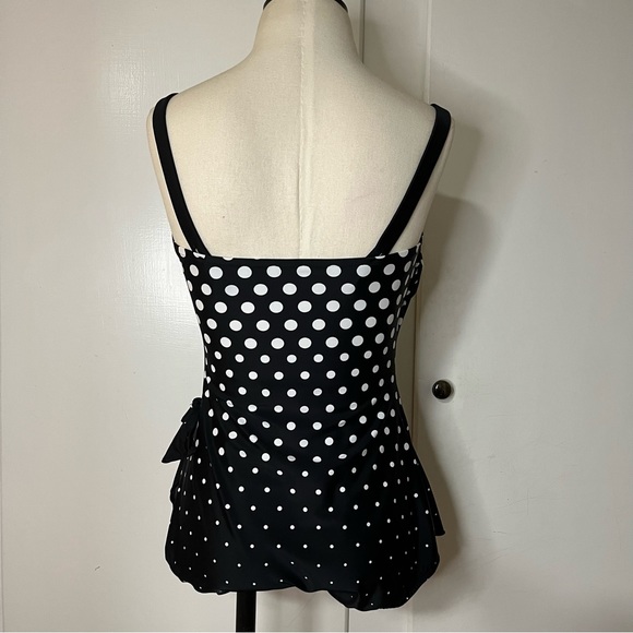 Vintage Maxine of Hollywood 80s Black And White Polka Dot One Piece Swim Suit - Picture 3 of 5